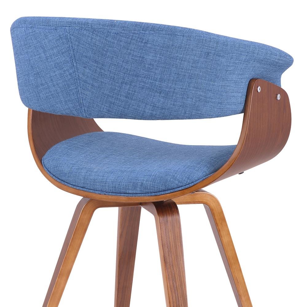 Mid-Century Modern Dining Chair in Blue Fabric with Walnut Wood Frame. Picture 3