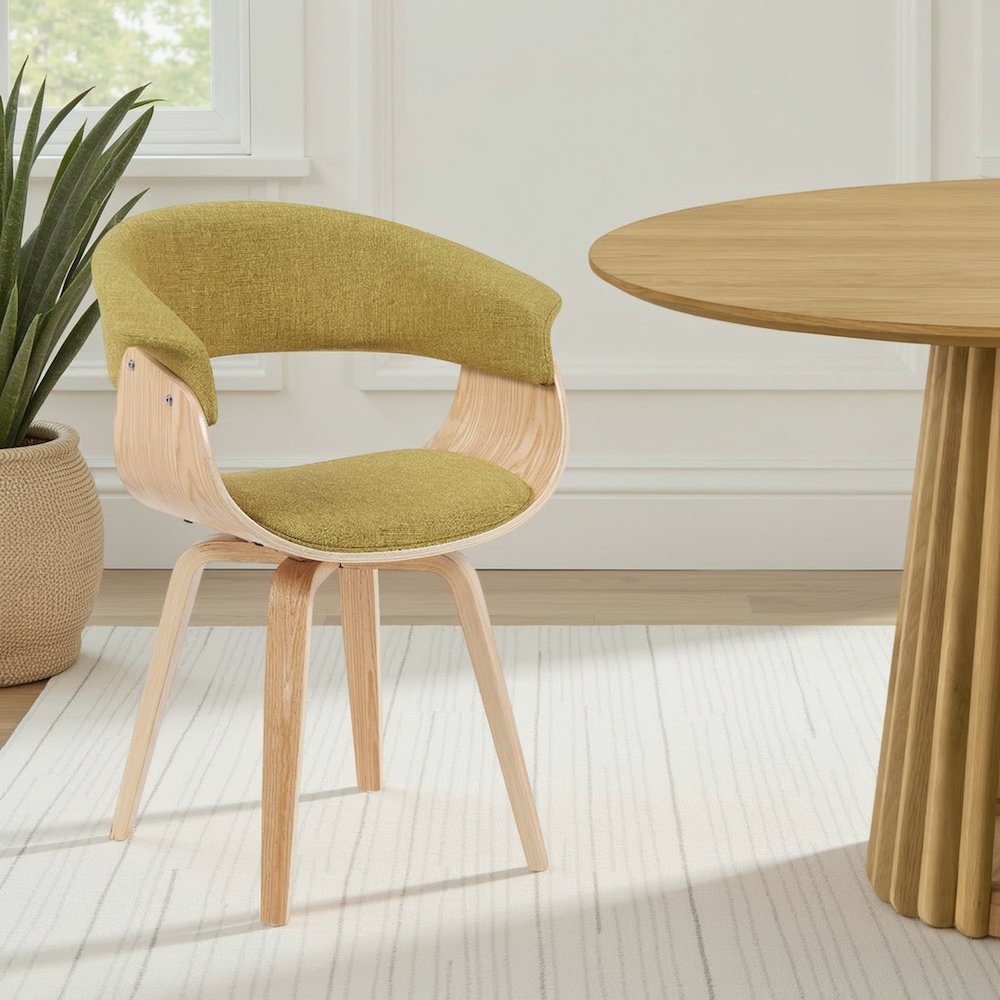 Summer Mid-Century Upholstered Dining Chair in Green and Patterned Oak Finish. Picture 7