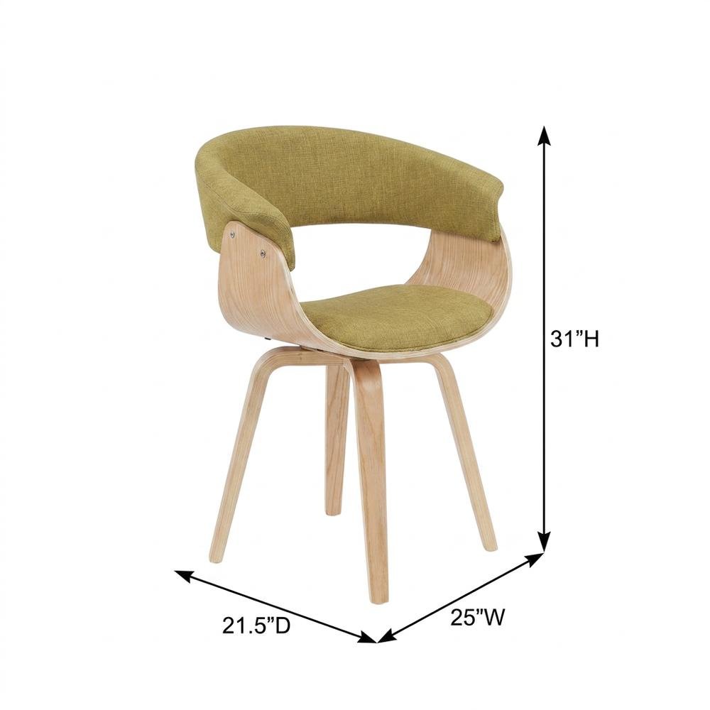 Polyester Upholstered Mid-Century Dining Chair, Barrel Back with Arms, Oak. Picture 5