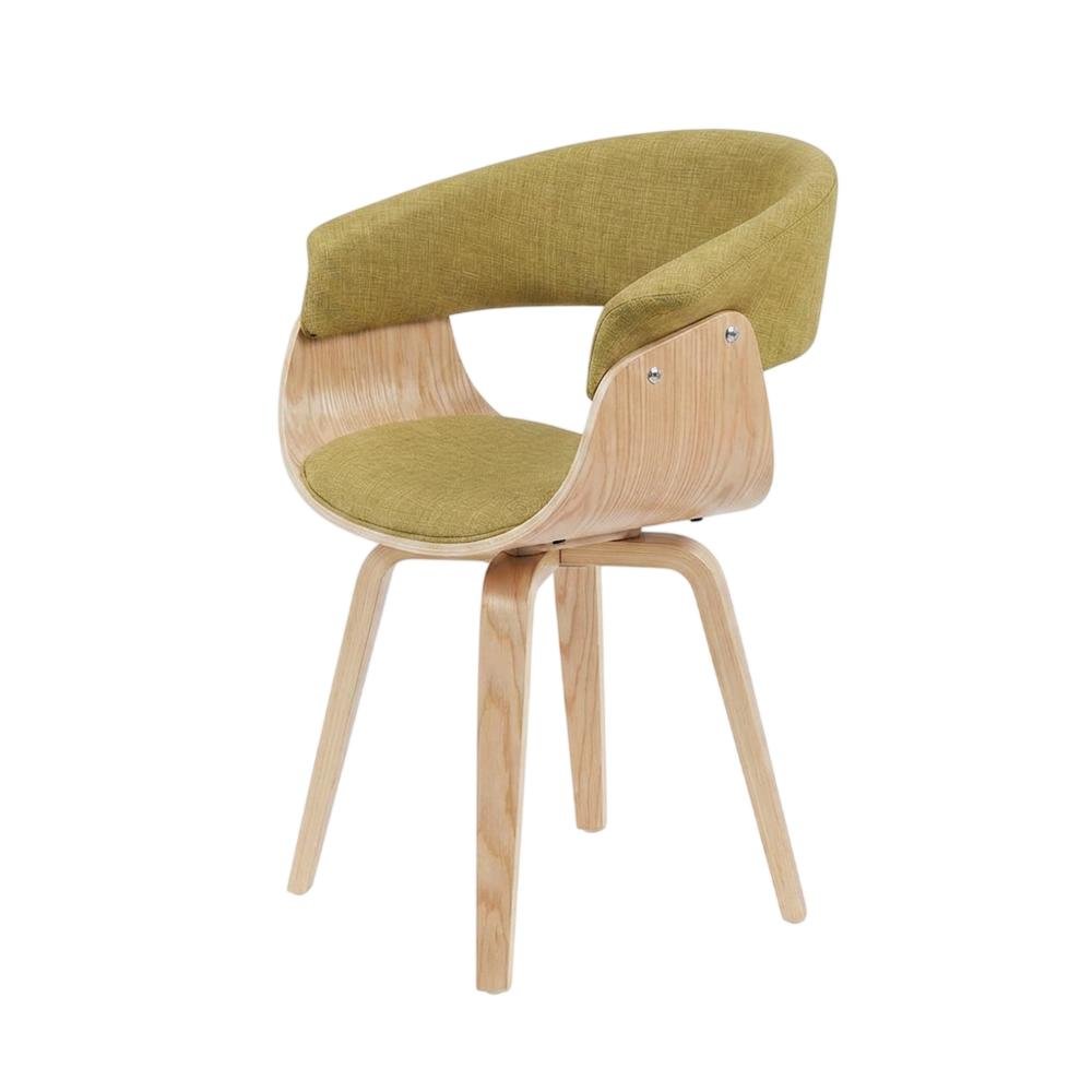 Polyester Upholstered Mid-Century Dining Chair, Barrel Back with Arms, Oak. Picture 4