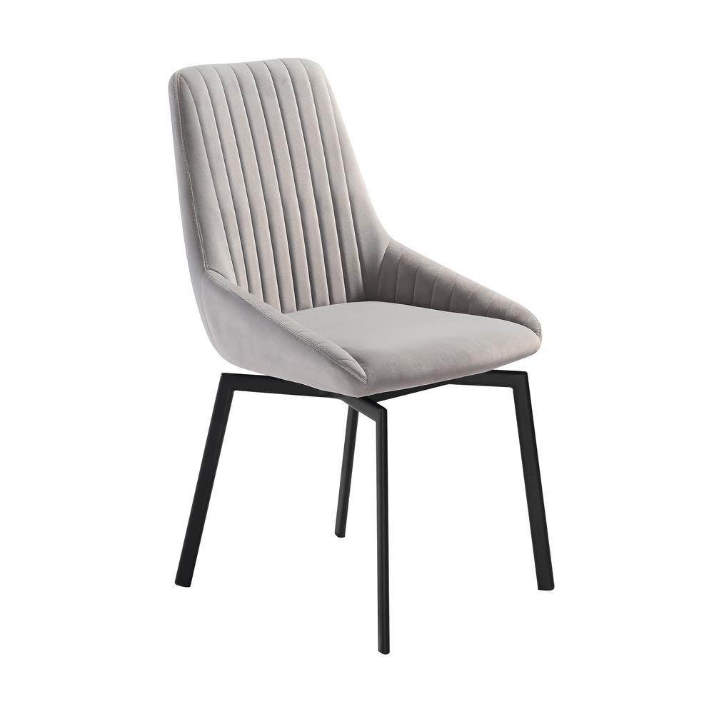 Swivel Upholstered Dining Chair in Gray Fabric with Black Metal Legs - Set of 2. Picture 2