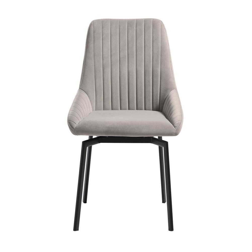 Swivel Upholstered Dining Chair in Gray Fabric with Black Metal Legs - Set of 2. Picture 3