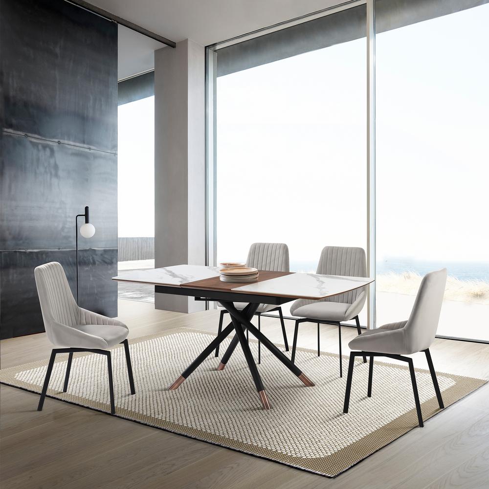 Swivel Upholstered Dining Chair in Gray Fabric with Black Metal Legs - Set of 2. Picture 11