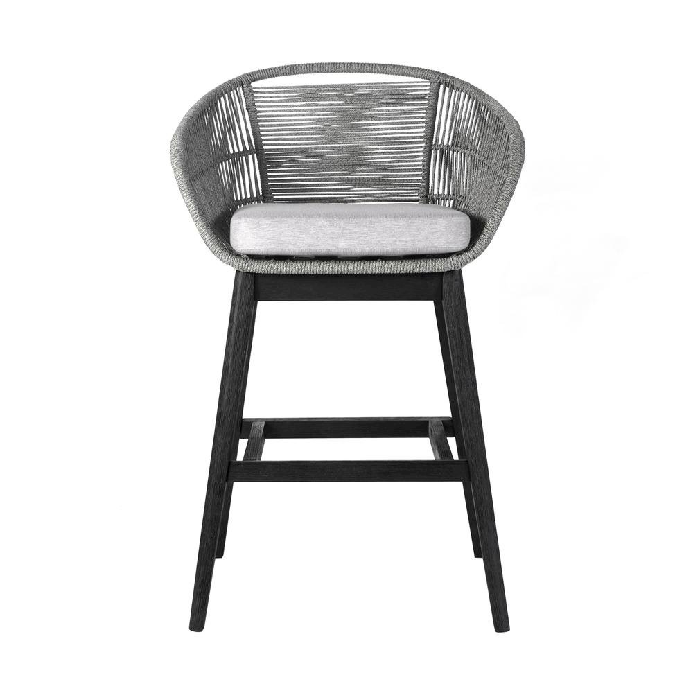 Bar Stools – Wooden Barstools with Grey Rope Seat and Black Wood Frame. Picture 1