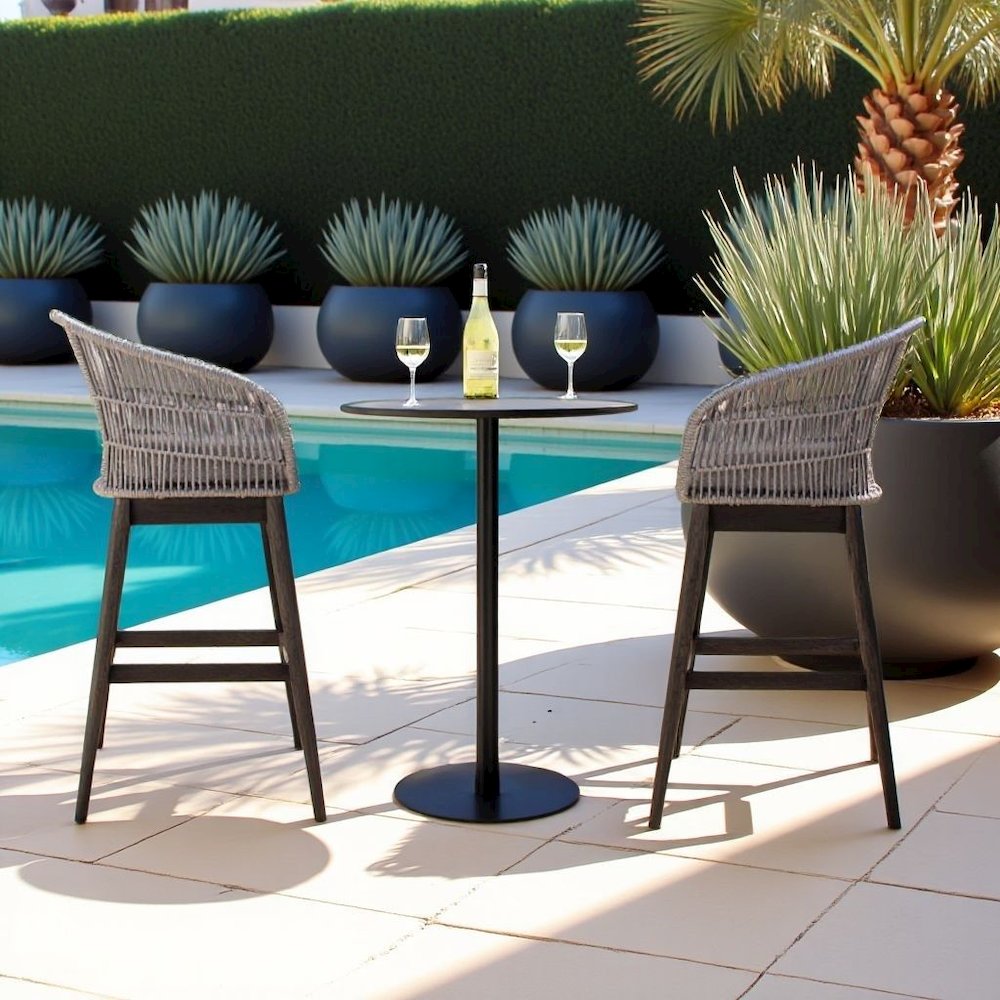 Bar Stools – Wooden Barstools with Grey Rope Seat and Black Wood Frame. Picture 2