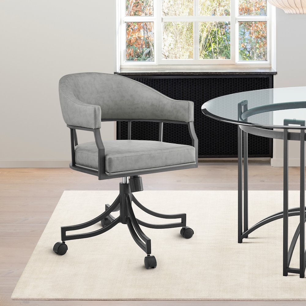 Tibet Swivel Rolling Dining Chair with Matte Black Iron. Picture 11