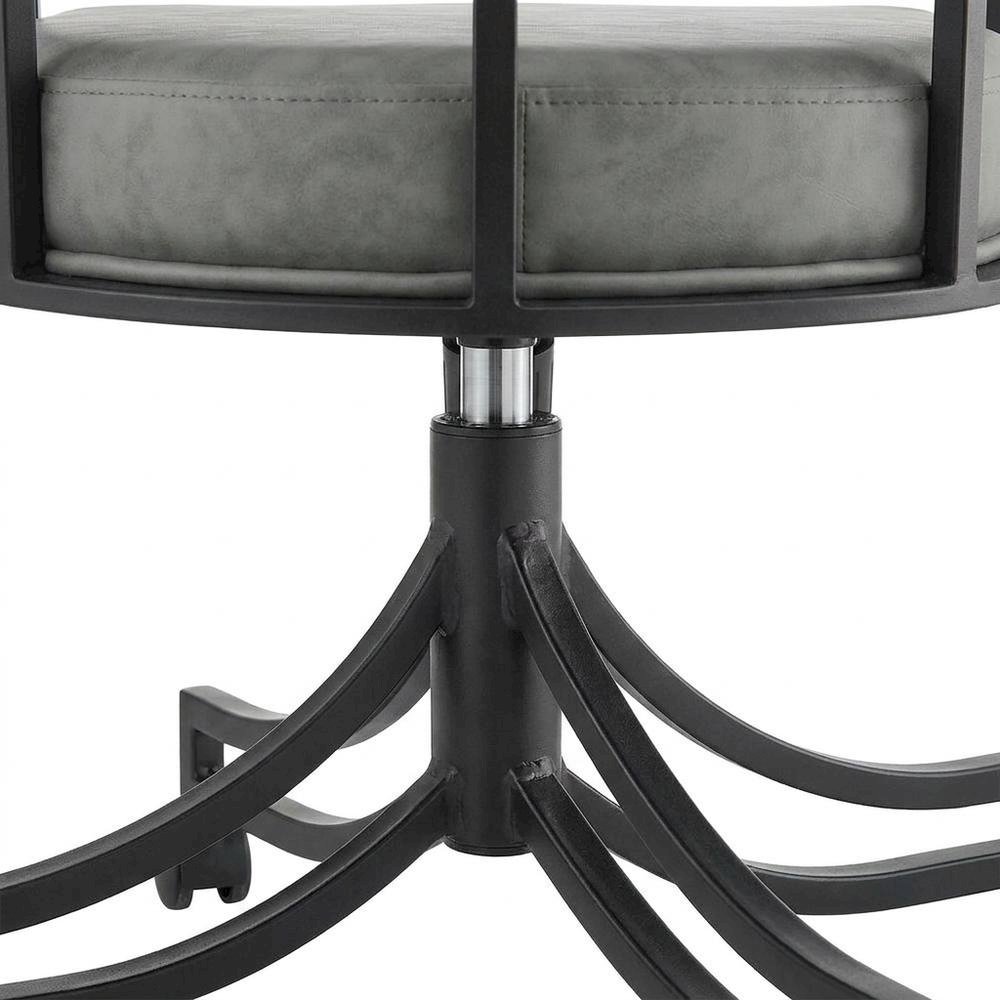 Faux Leather Upholstered Swivel Rolling Dining Chair with Arms, Vintage Gray. Picture 7