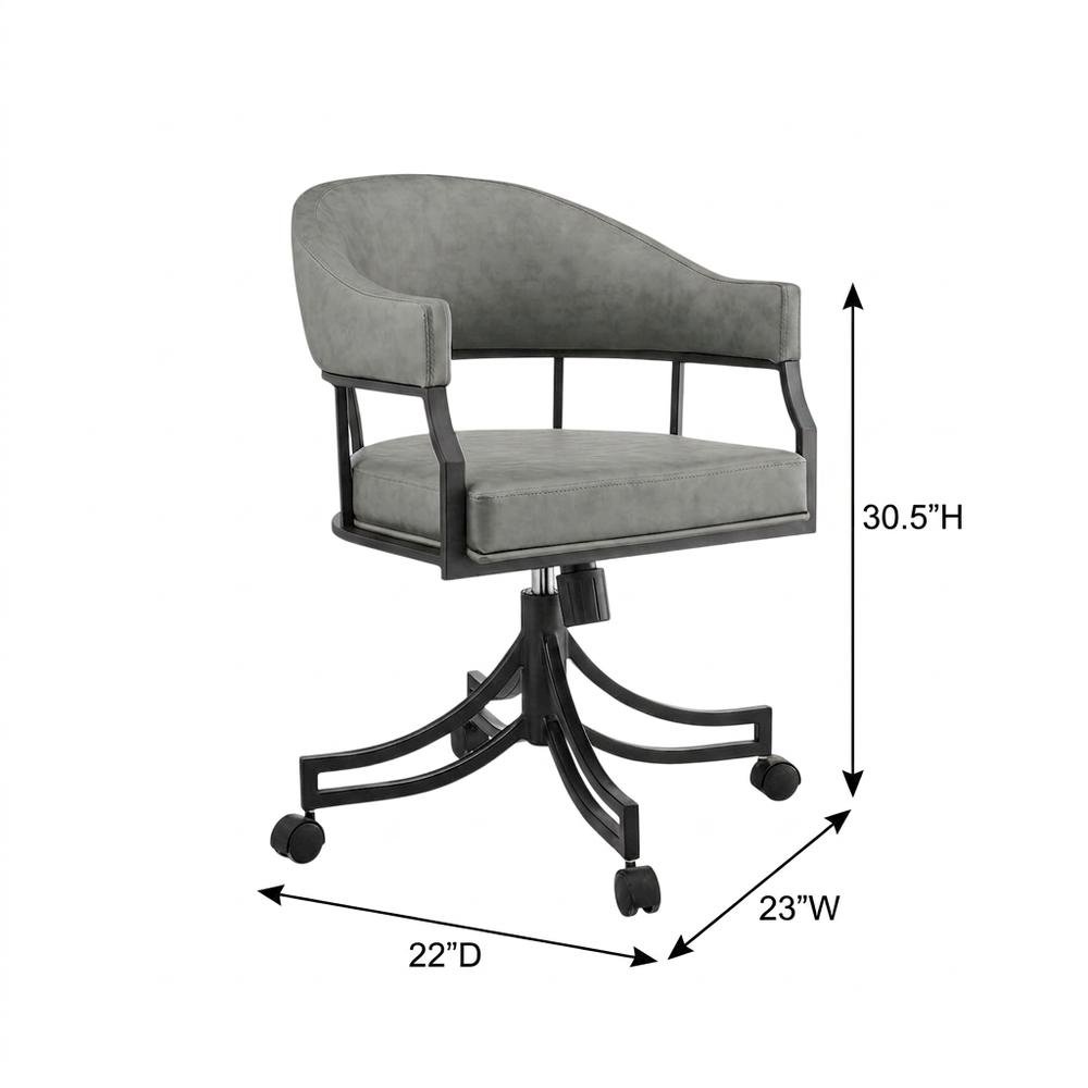 Faux Leather Upholstered Swivel Rolling Dining Chair with Arms, Vintage Gray. Picture 5