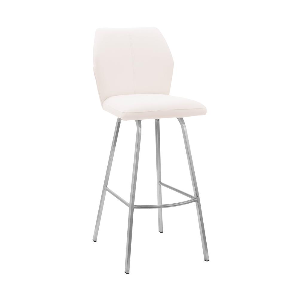 Tandy White Faux Leather and Brushed Stainless Steel 30" Bar Stool. Picture 1
