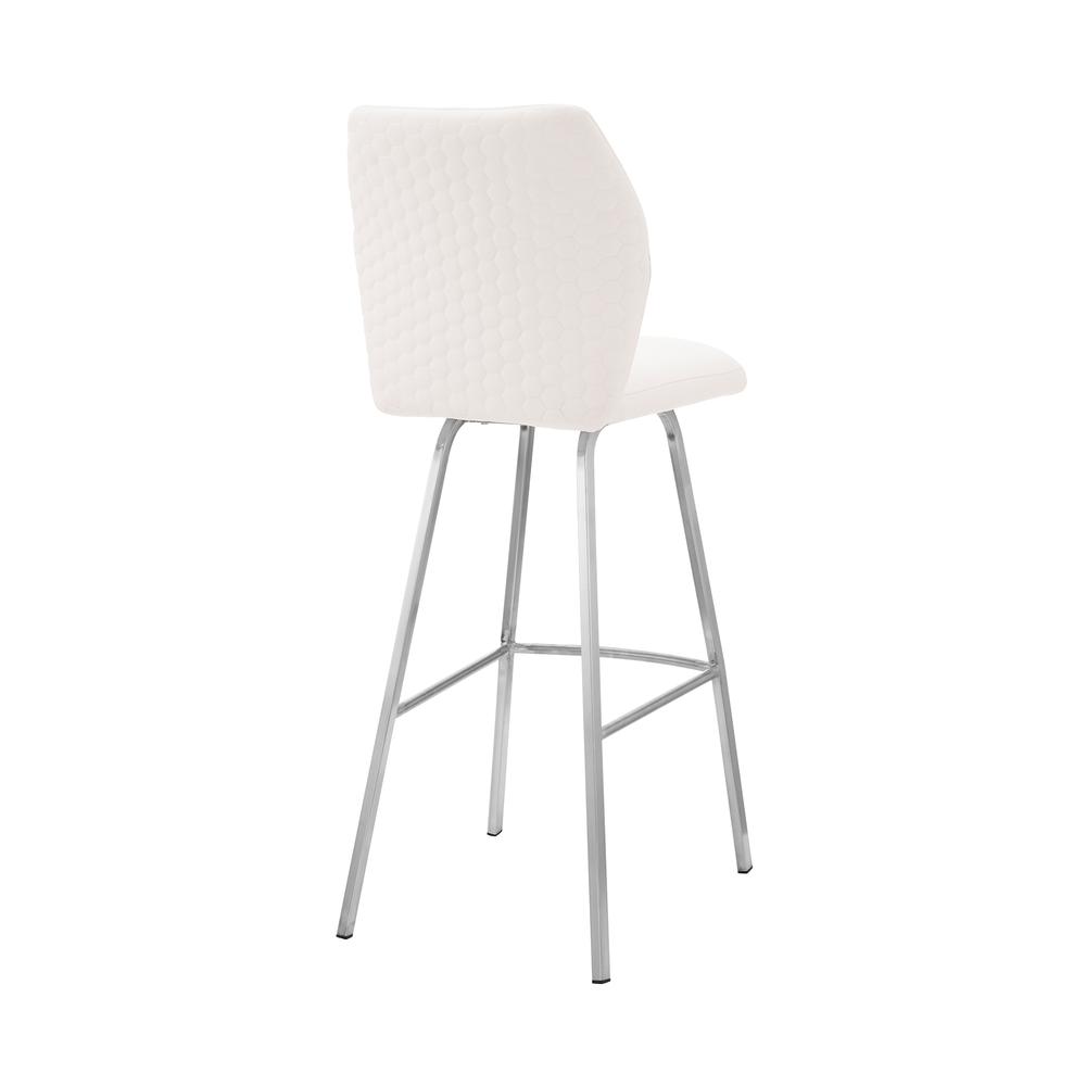 Tandy White Faux Leather and Brushed Stainless Steel 30" Bar Stool. Picture 4