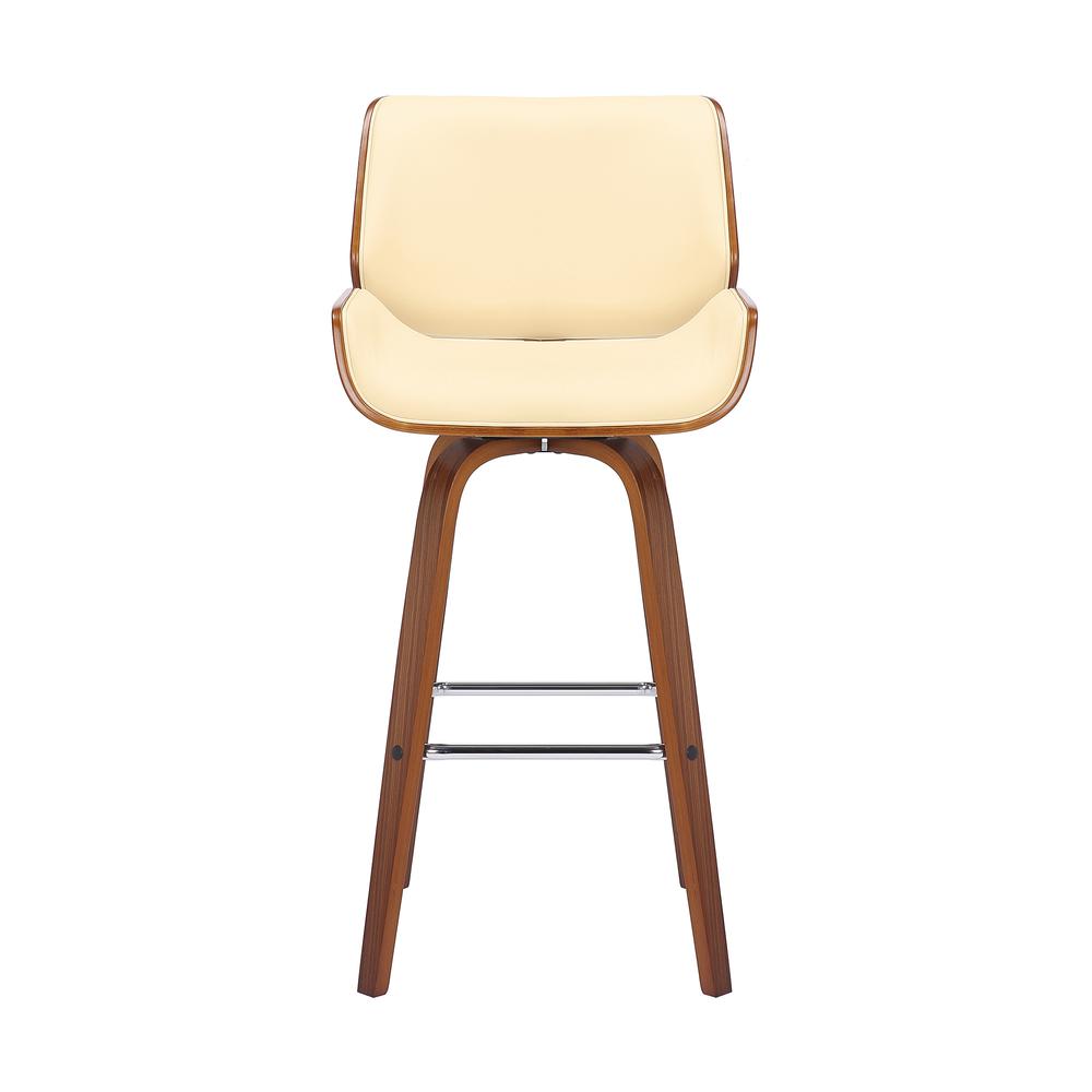 Tyler 30" Bar Height Swivel Cream Faux Leather and Walnut Wood Bar Stool. Picture 2