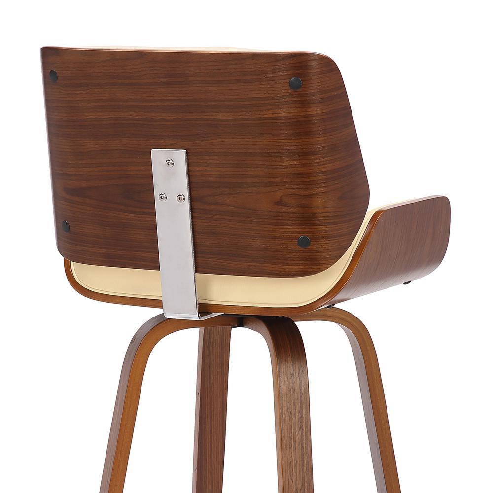 Tyler 30" Bar Height Swivel Cream Faux Leather and Walnut Wood Bar Stool. Picture 7