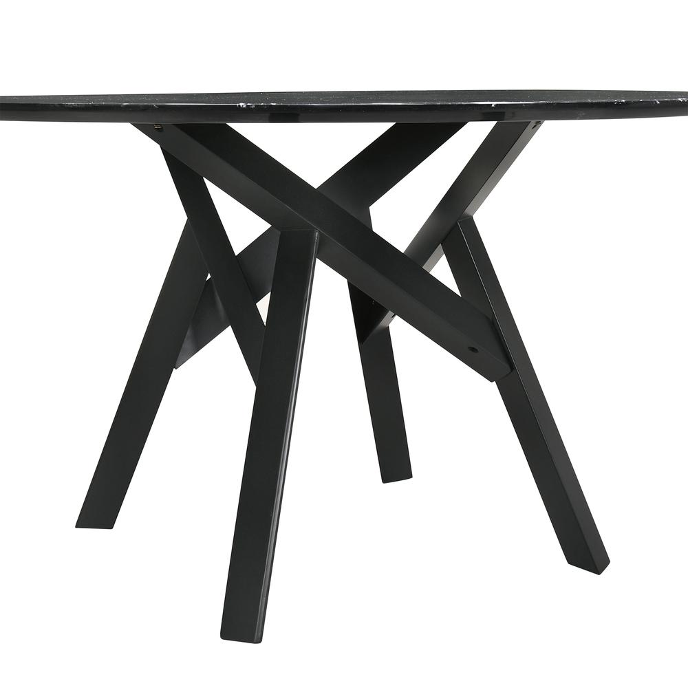 Venus 54" Round Mid-Century Modern Black Marble Dining Table with Black Wood Legs. Picture 2