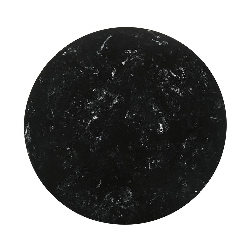 Venus 54" Round Mid-Century Modern Black Marble Dining Table with Black Wood Legs. Picture 3