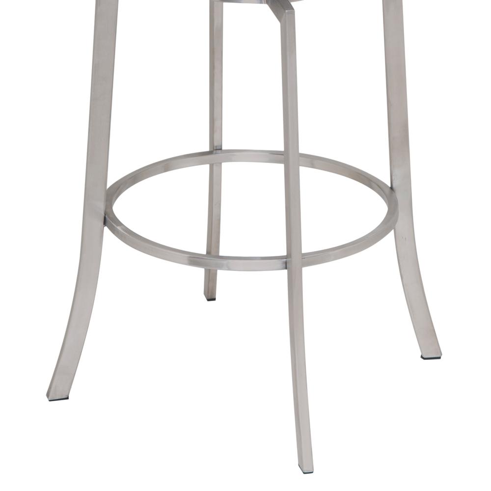 30" Bar Height Swivel Barstool in Brushed Stainless Steel finish with Grey Faux Leather. Picture 3