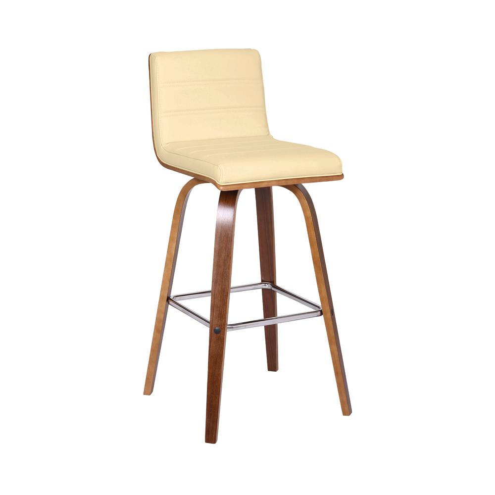 Vienna 30" Bar Height Barstool in Walnut Wood Finish with Cream Faux Leather. Picture 1