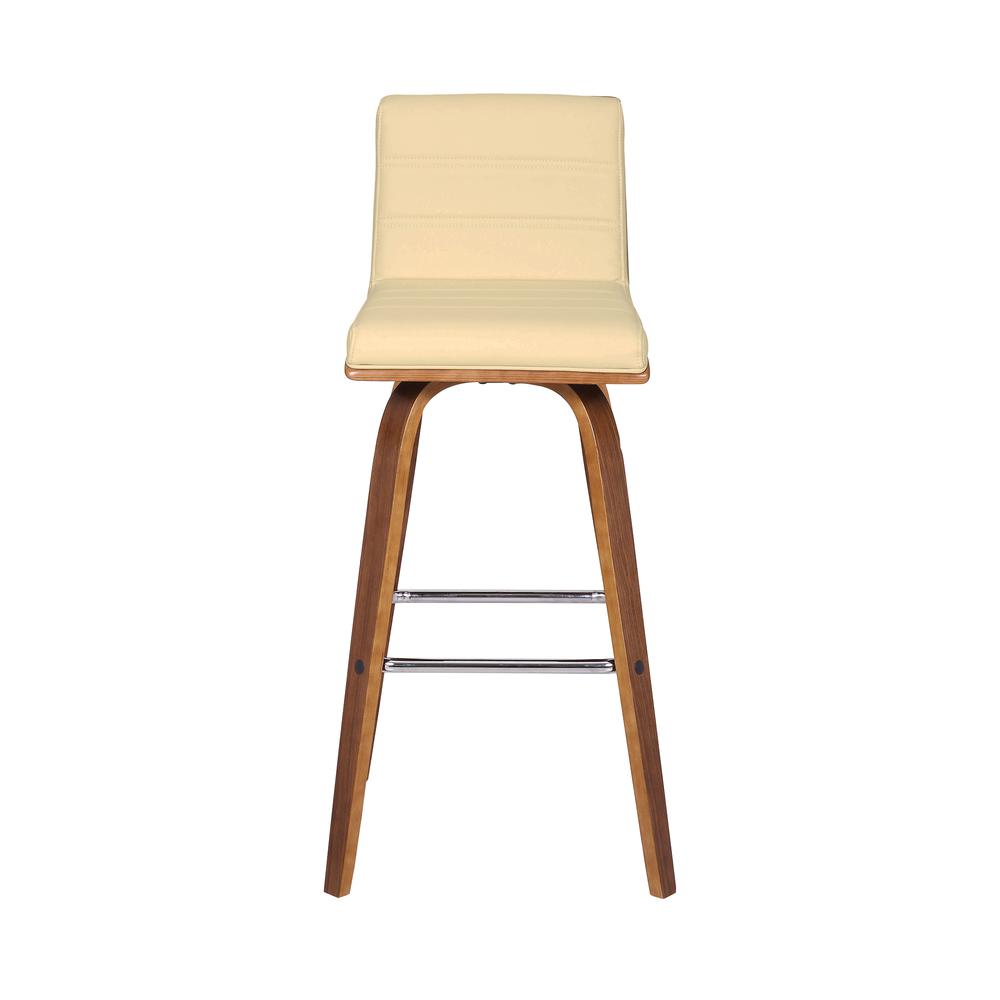 Vienna 30" Bar Height Barstool in Walnut Wood Finish with Cream Faux Leather. Picture 2