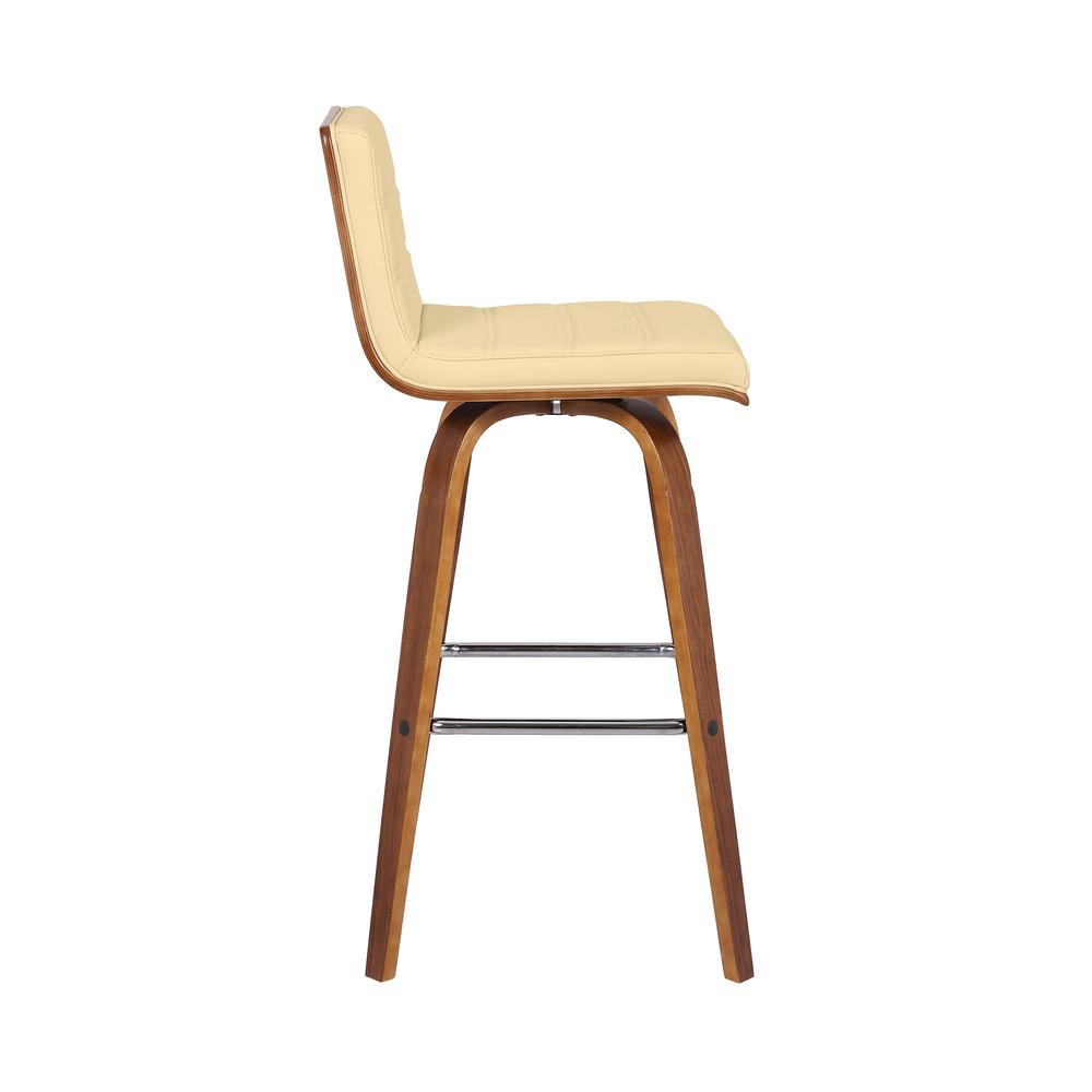 Vienna 30" Bar Height Barstool in Walnut Wood Finish with Cream Faux Leather. Picture 3