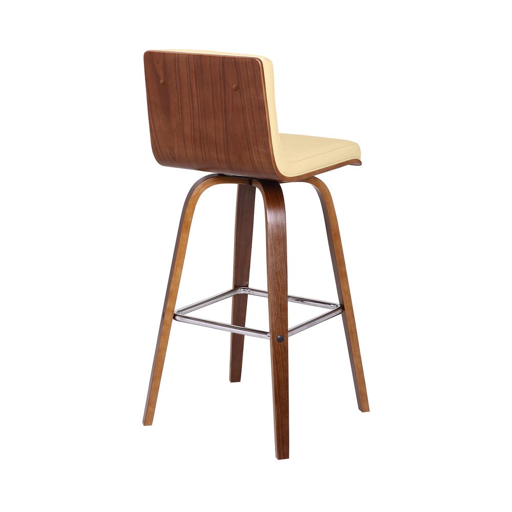Vienna 30" Bar Height Barstool in Walnut Wood Finish with Cream Faux Leather. Picture 4