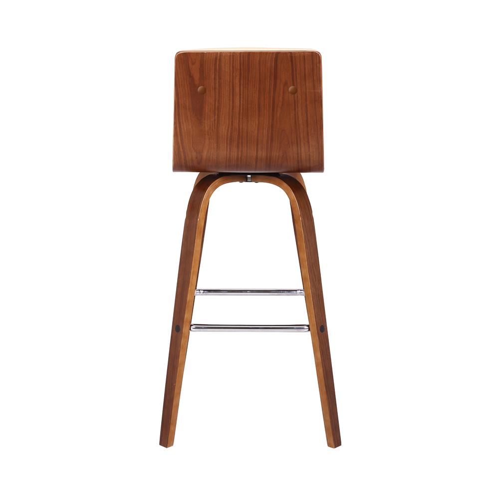 Vienna 30" Bar Height Barstool in Walnut Wood Finish with Cream Faux Leather. Picture 5