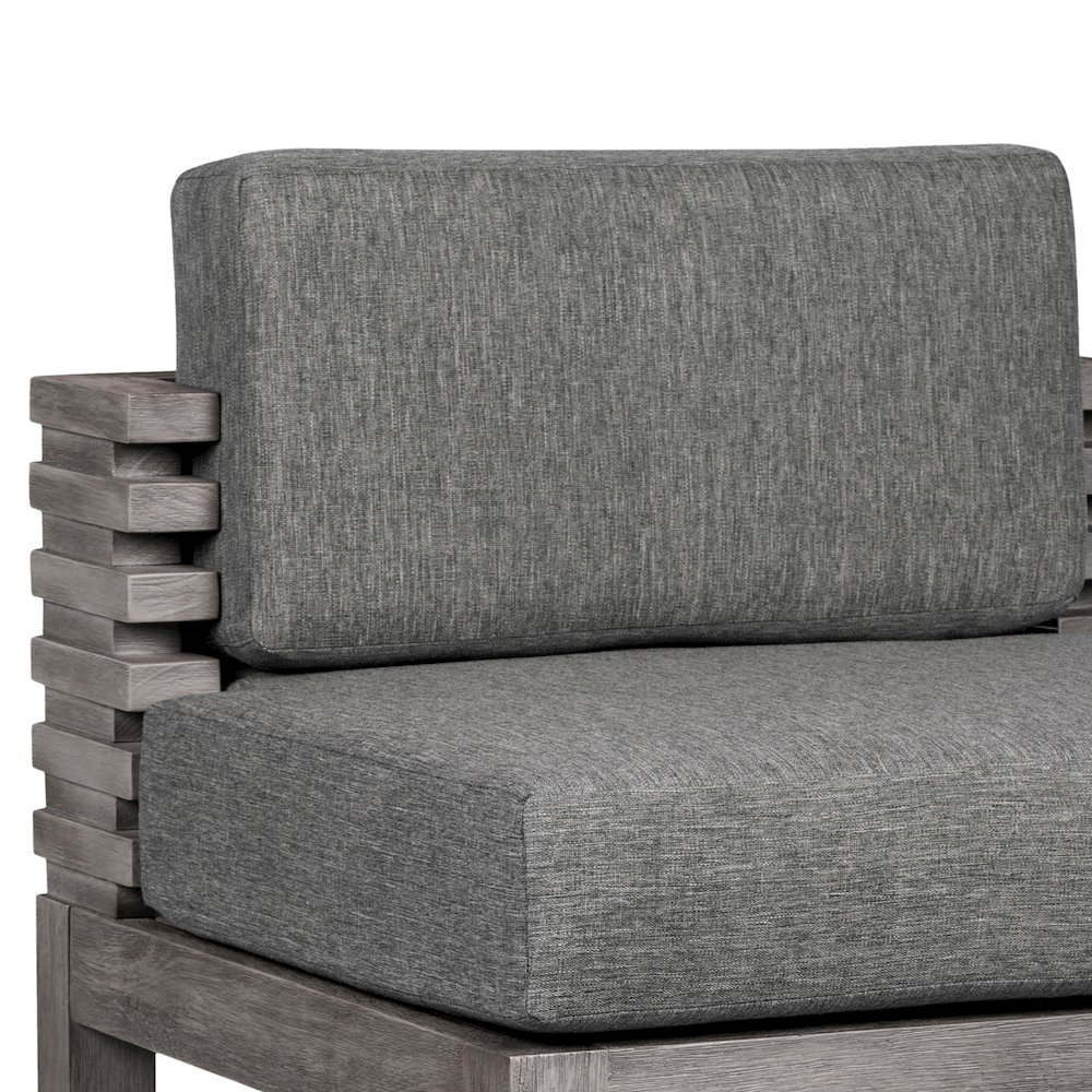 Outdoor Patio Counter Stool in Gray Eucalyptus Wood with Gray Olefin Cushions. Picture 7