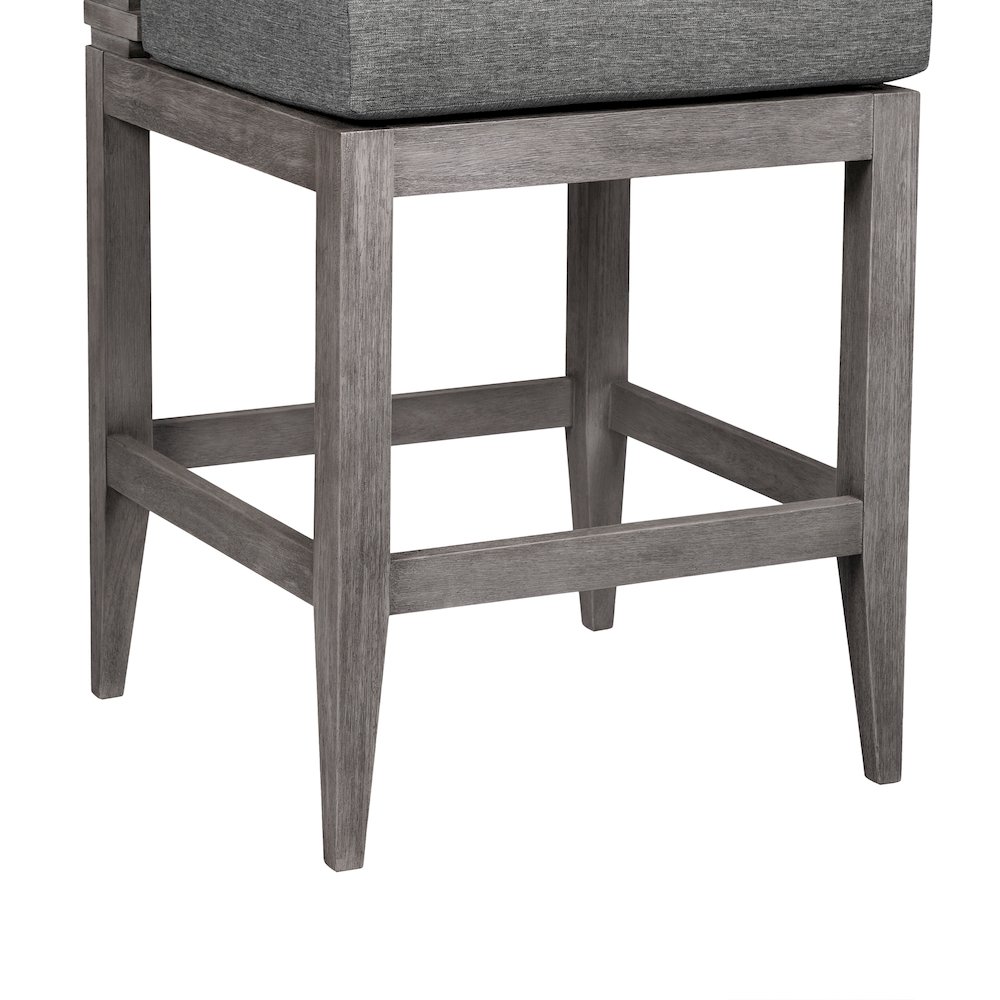 Outdoor Patio Counter Stool in Gray Eucalyptus Wood with Gray Olefin Cushions. Picture 9
