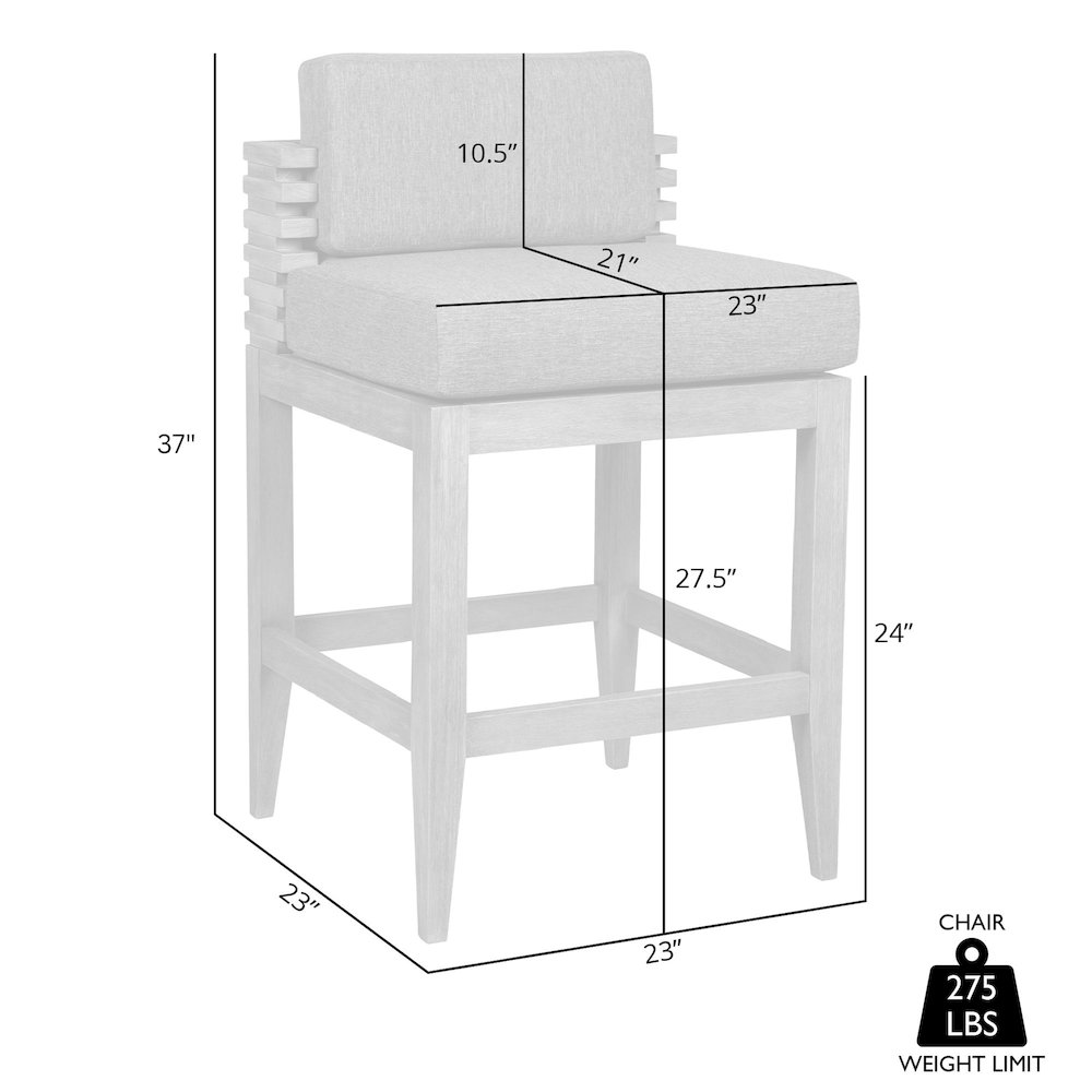 Outdoor Patio Counter Stool in Gray Eucalyptus Wood with Gray Olefin Cushions. Picture 10