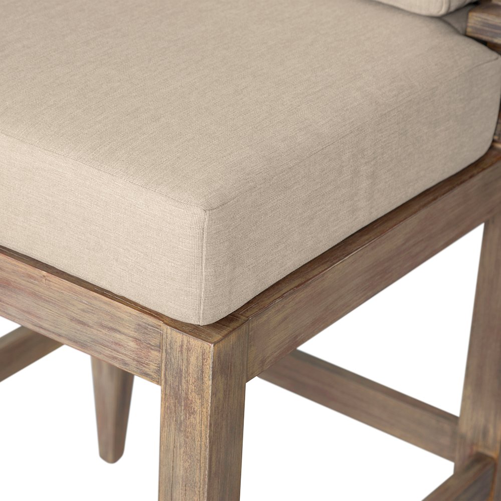 Outdoor Patio Counter Stool in Light Eucalyptus Wood with Taupe Olefin Cushions. Picture 8