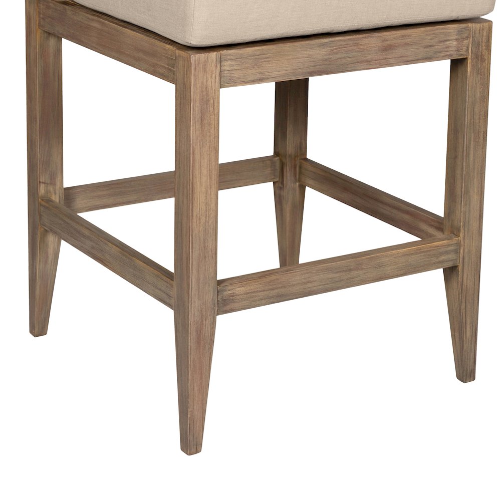 Outdoor Patio Counter Stool in Light Eucalyptus Wood with Taupe Olefin Cushions. Picture 9
