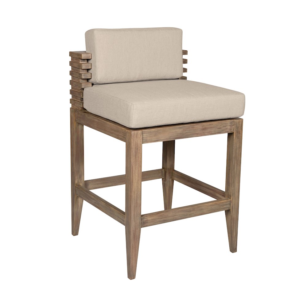 Outdoor Patio Bar Stool in Light Eucalyptus Wood with Taupe Olefin Cushions. Picture 1