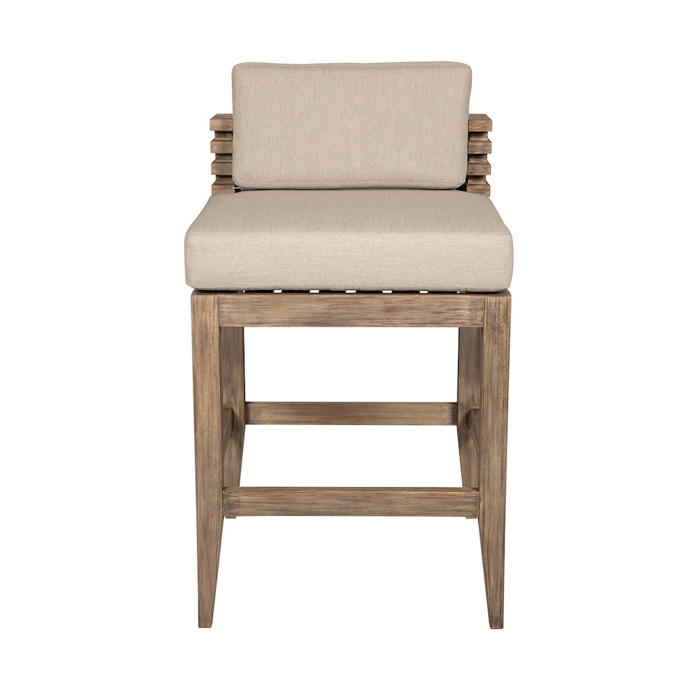 Outdoor Patio Bar Stool in Light Eucalyptus Wood with Taupe Olefin Cushions. Picture 2