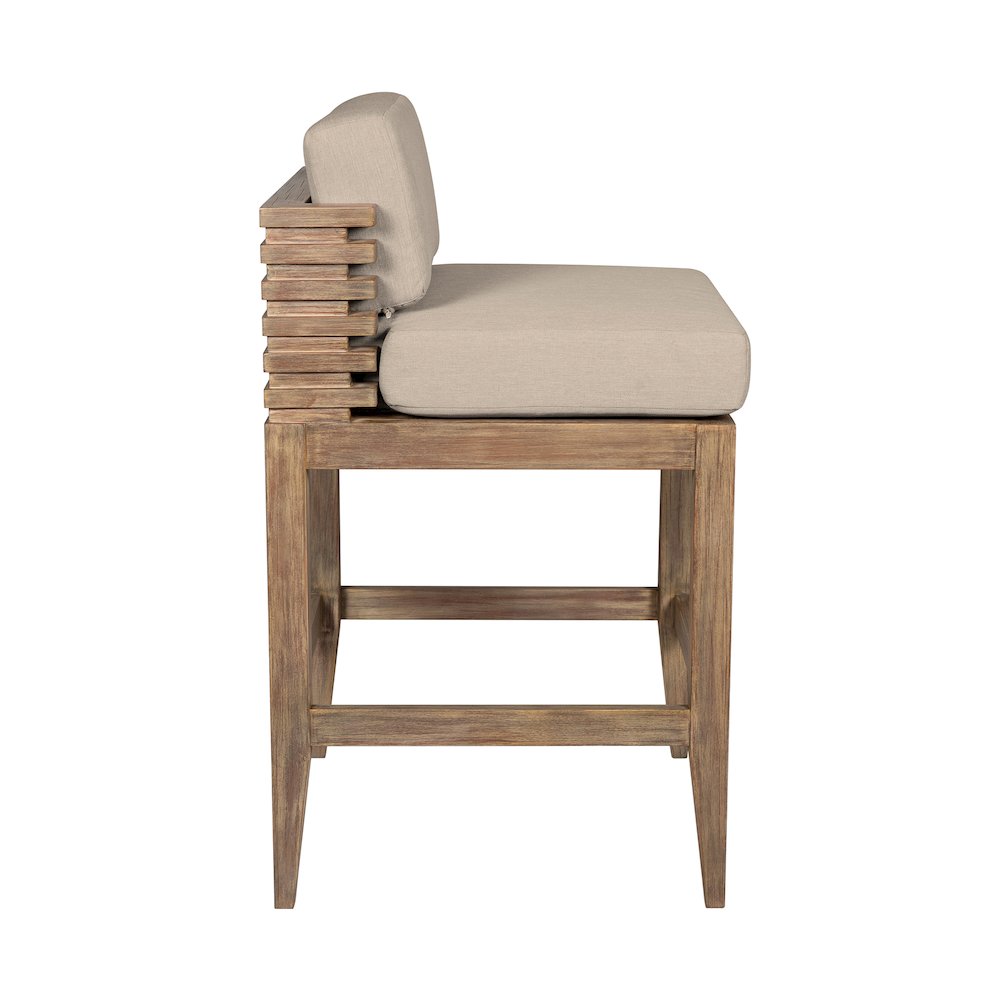 Outdoor Patio Bar Stool in Light Eucalyptus Wood with Taupe Olefin Cushions. Picture 3
