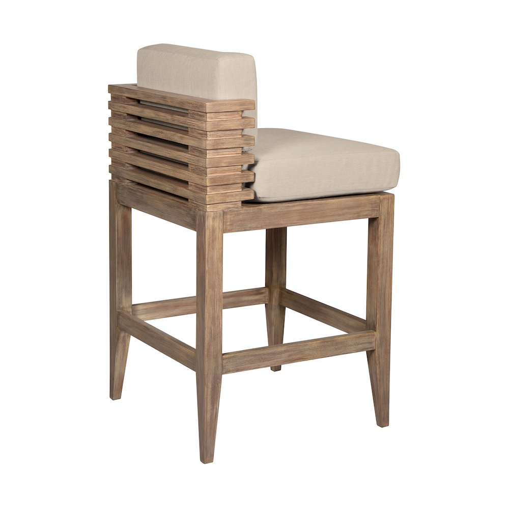 Outdoor Patio Bar Stool in Light Eucalyptus Wood with Taupe Olefin Cushions. Picture 4