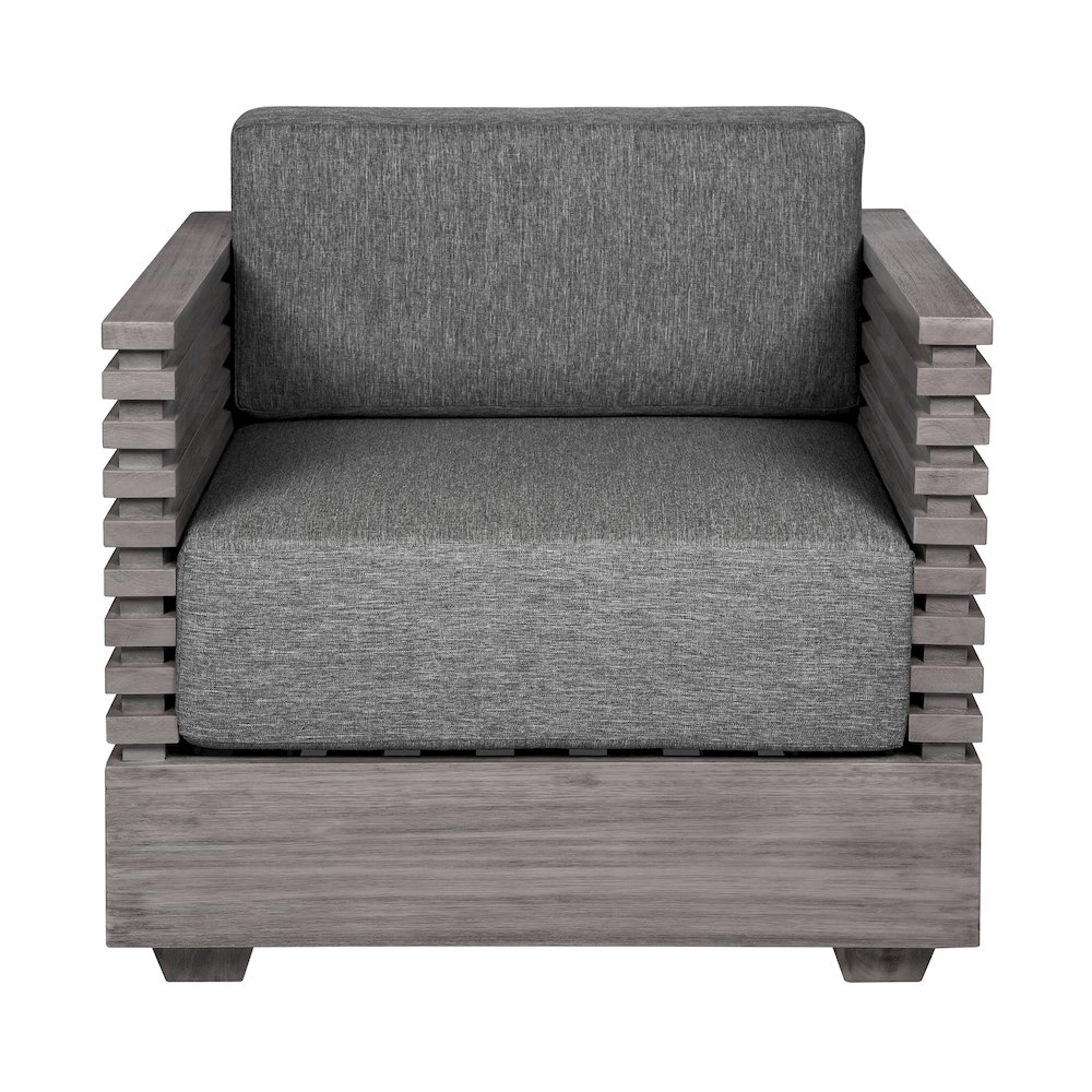 Vivid Outdoor Patio Chair in Gray Eucalyptus Wood with Gray Olefin Cushions. Picture 2