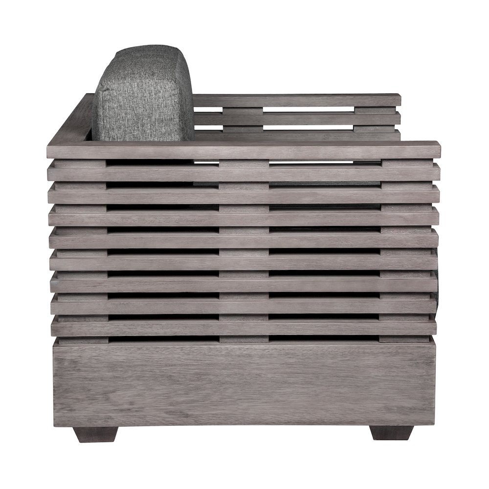 Vivid Outdoor Patio Chair in Gray Eucalyptus Wood with Gray Olefin Cushions. Picture 3