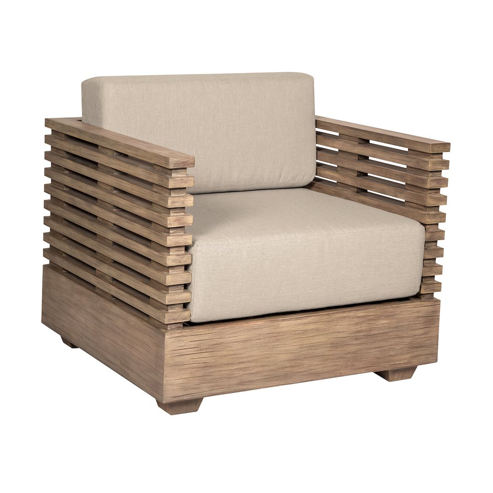 Vivid Outdoor Patio Chair in Light Eucalyptus Wood with Taupe Olefin Cushions. Picture 1