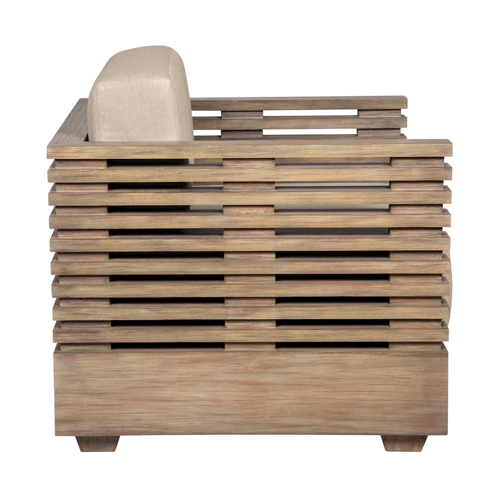 Vivid Outdoor Patio Chair in Light Eucalyptus Wood with Taupe Olefin Cushions. Picture 3