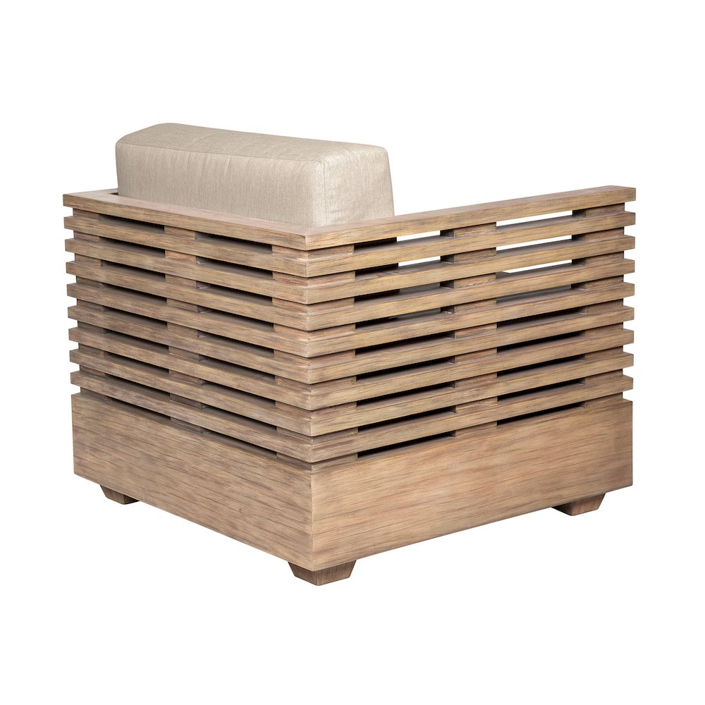 Vivid Outdoor Patio Chair in Light Eucalyptus Wood with Taupe Olefin Cushions. Picture 4