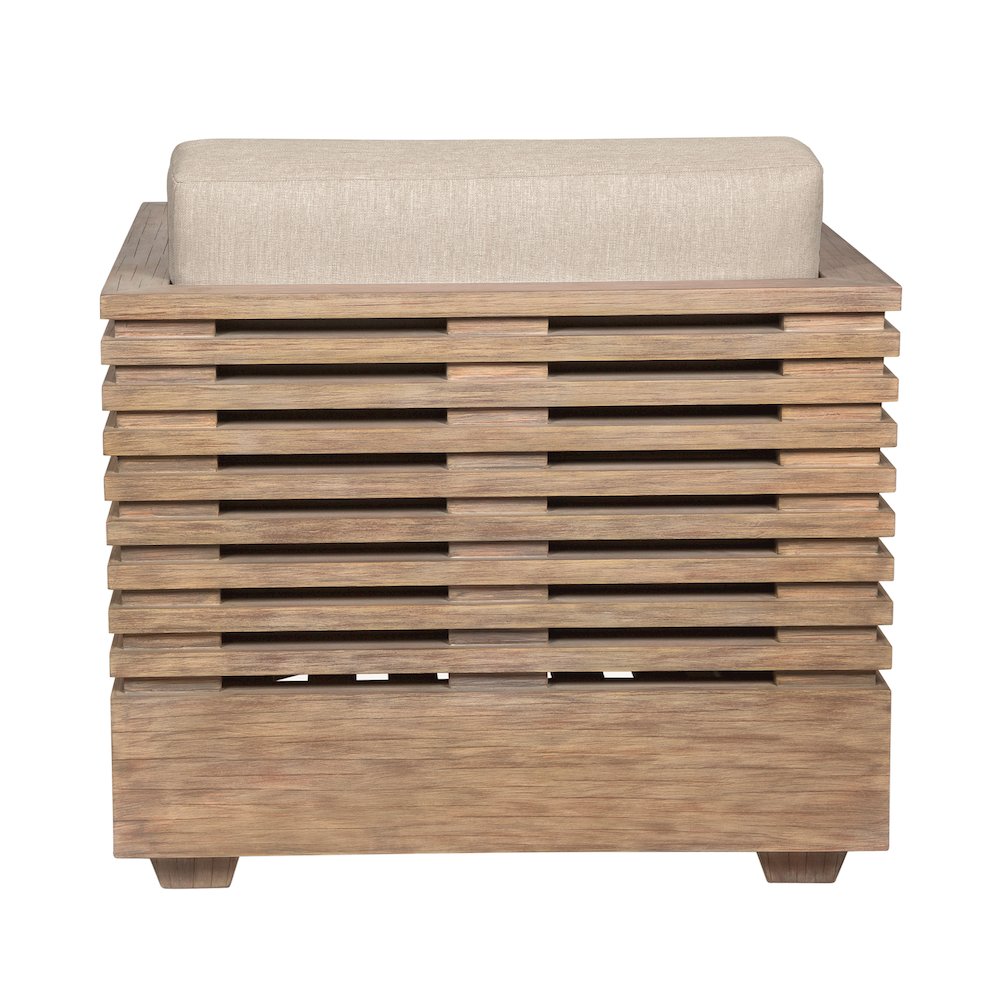 Vivid Outdoor Patio Chair in Light Eucalyptus Wood with Taupe Olefin Cushions. Picture 5