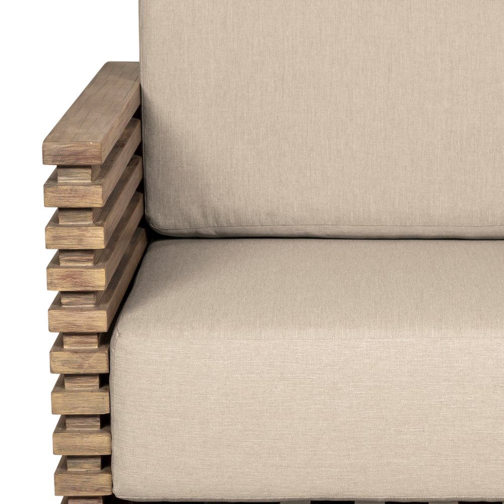 Vivid Outdoor Patio Chair in Light Eucalyptus Wood with Taupe Olefin Cushions. Picture 6