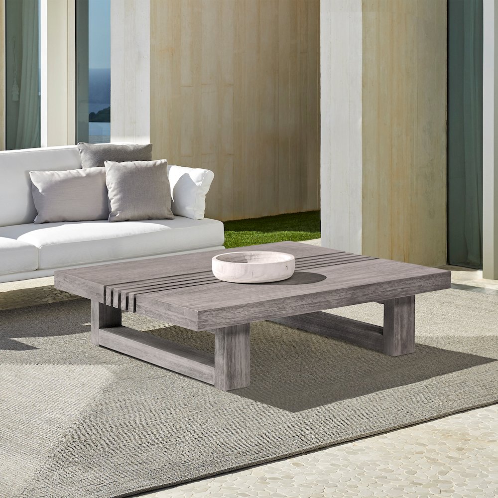 Vivid Outdoor Patio Coffee Table in Gray Eucalyptus Wood. Picture 8