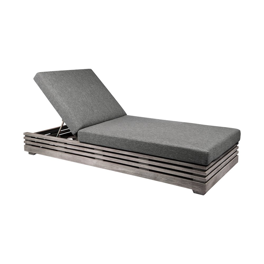Outdoor Patio Chaise Lounge Chair in Gray Eucalyptus Wood. Picture 1