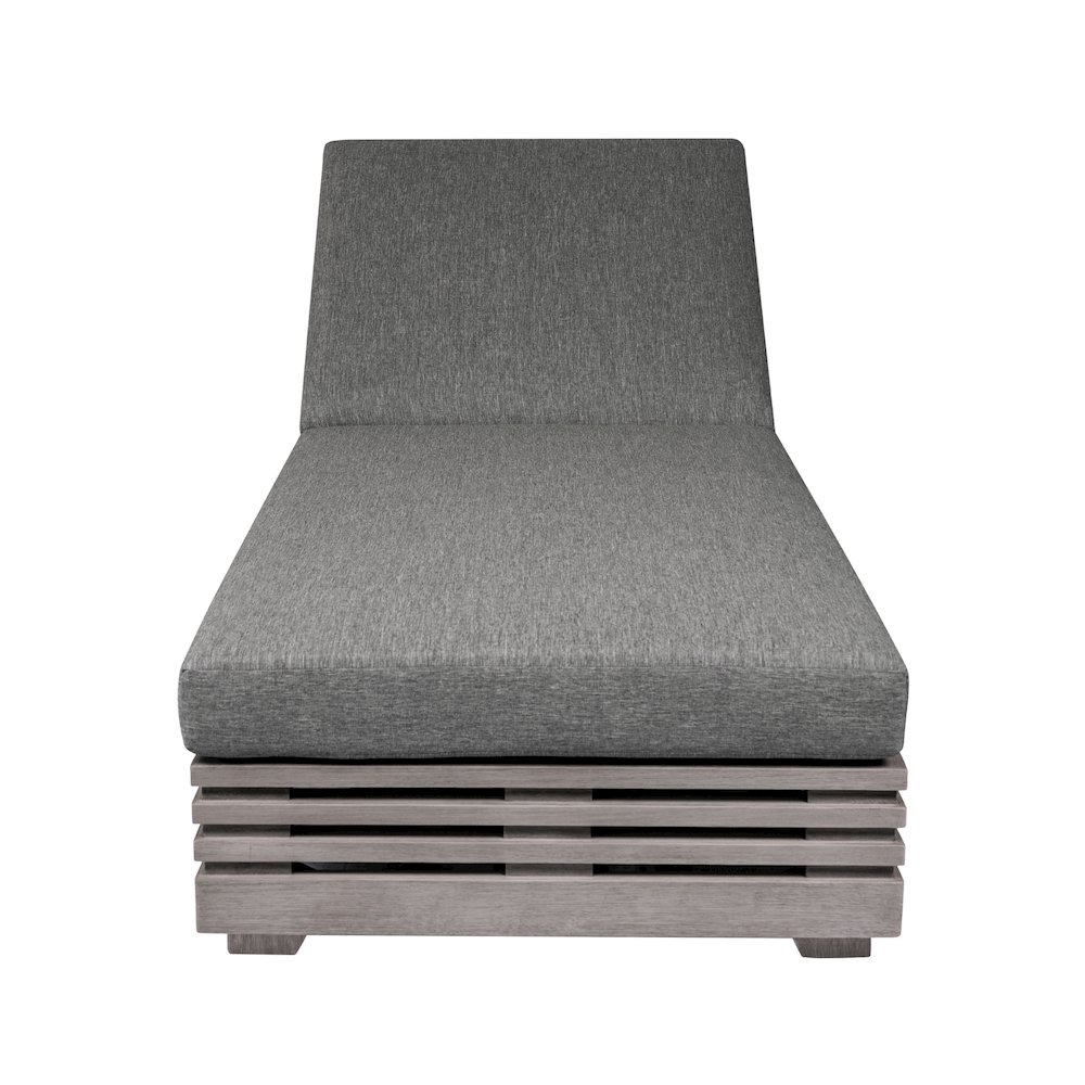 Outdoor Patio Chaise Lounge Chair in Gray Eucalyptus Wood. Picture 2