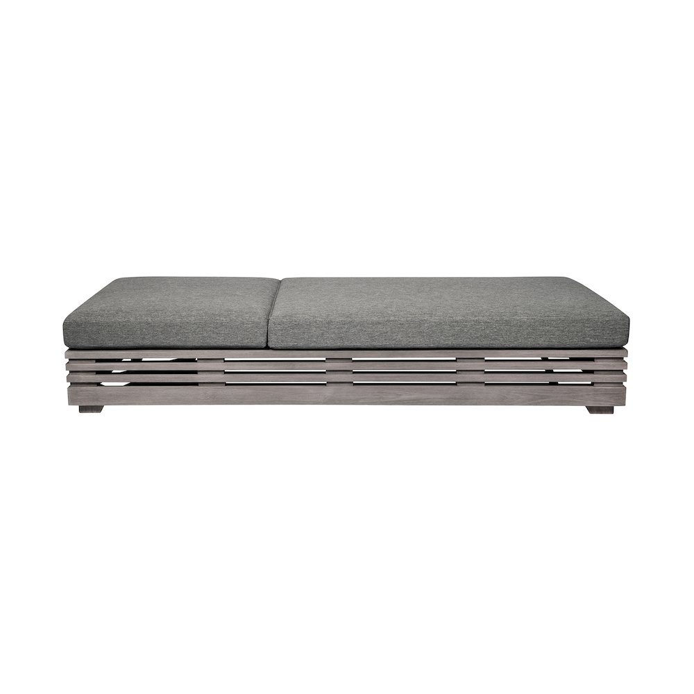 Outdoor Patio Chaise Lounge Chair in Gray Eucalyptus Wood. Picture 3