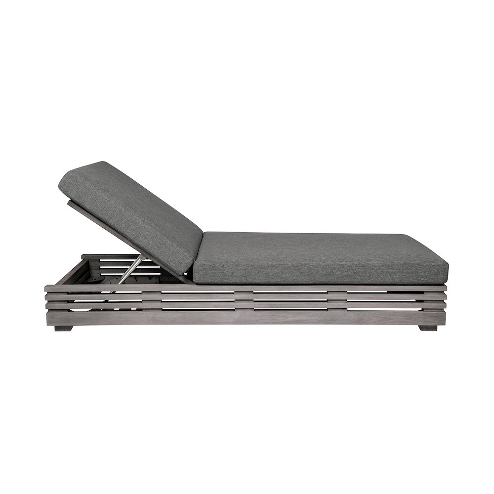 Outdoor Patio Chaise Lounge Chair in Gray Eucalyptus Wood. Picture 4