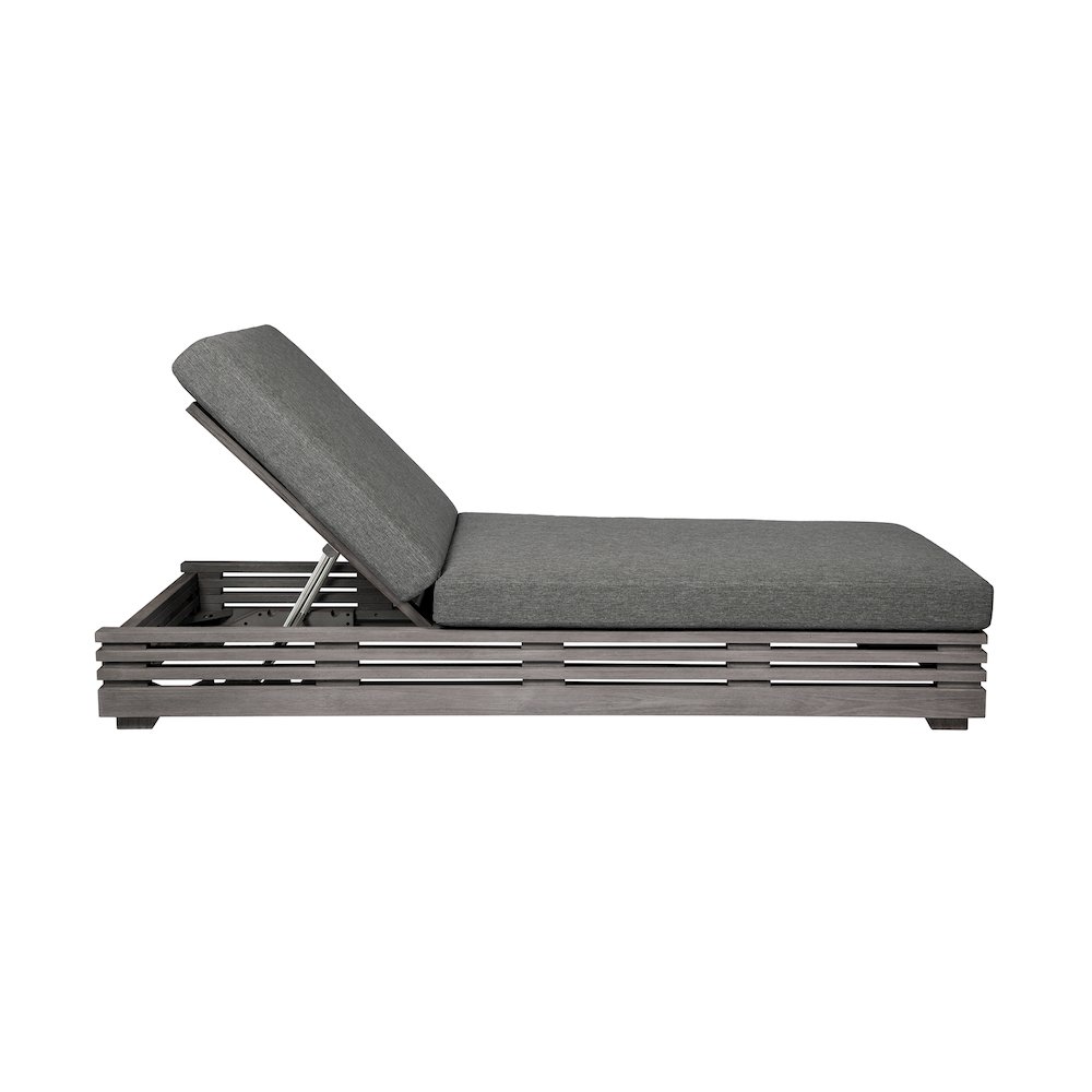 Outdoor Patio Chaise Lounge Chair in Gray Eucalyptus Wood. Picture 5