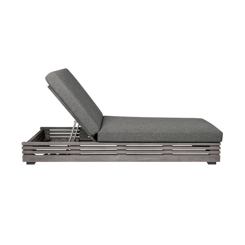 Outdoor Patio Chaise Lounge Chair in Gray Eucalyptus Wood. Picture 6