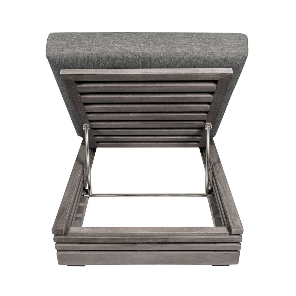 Outdoor Patio Chaise Lounge Chair in Gray Eucalyptus Wood. Picture 7