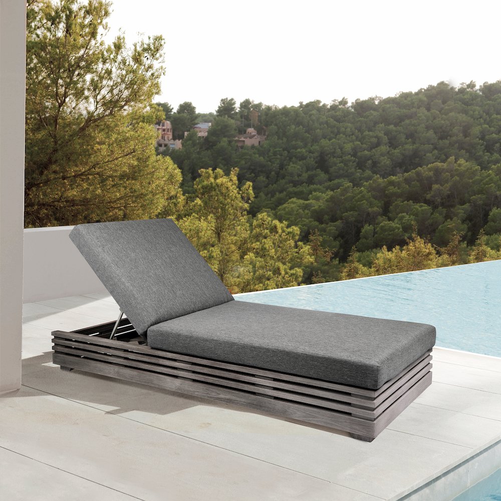 Outdoor Patio Chaise Lounge Chair in Gray Eucalyptus Wood. Picture 11