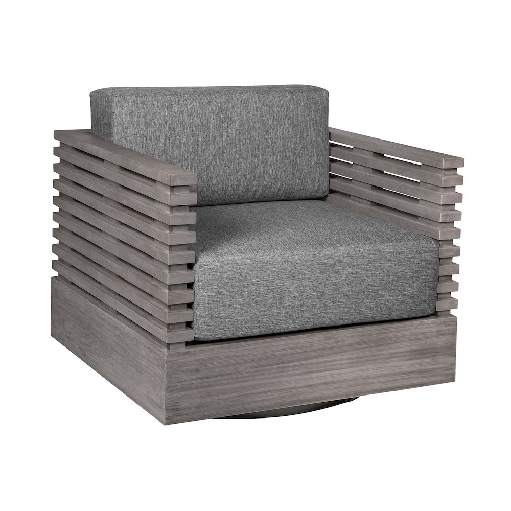 Outdoor Patio Chair in Gray Eucalyptus Wood with Gray Olefin Cushions. Picture 1